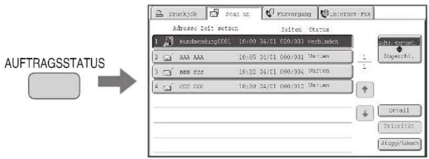 Auftragsstatus Druckjob Scan nr. Faxvorgang internet-Fax Adresse Zeit setzen Seiten Status 1 Fundraising0001 10:00 04/01 020/003 Verbinden 2 AAA AAA 10:05 04/01 000/001 Marzen 3 BBB 852 10:22 04/01 000/004 Marzen 4 CCC CCC 10:30 04/01 000/011 Marzen after Avergelt. Mogeschl. Detail Priorität Sleepy/Lönen