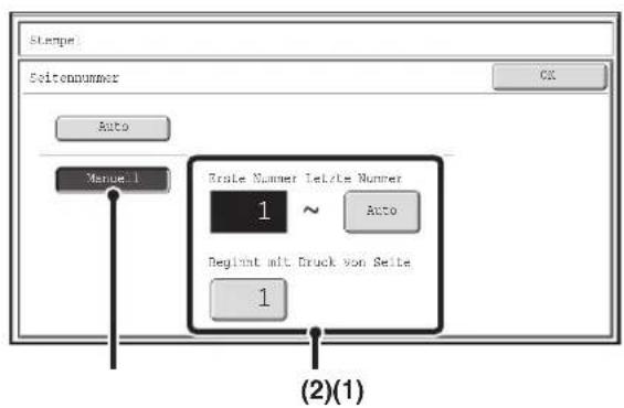 Stampel Seitennummer Auto Manuell Rate Nummer Leizte Nummer 1 ~ Auto Beginnt mit Druck von Seite 1 (2)(1)