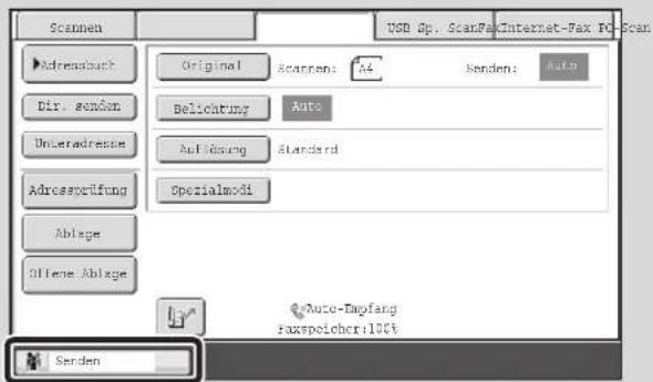 Scanen Adressbuch Dir. senden Unteradressen Adressprüfung Ablage Offene Ablage Original Scanen: 14 Sendens: Auto Belichting Auto Auführung Standard Spezialmodi Auto-Empfang faxspolobor:100% Senden