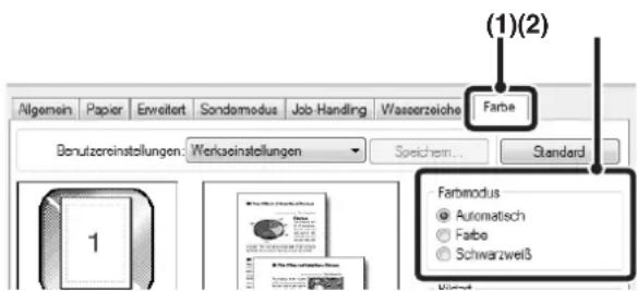 Allgemein Papier Erweitert Sondemodus Job Handling Wasserzeiche Farbe Benutzereinstellungen. Werkseinstellungen Speichem... Standard Farbmodus Automatisch Farbe Schwarzweiß