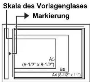 Skala des Vorlagenglases Markierung A5 (5-1/2" x 8-1/2") B5 A4 (8-1/2" x 11")