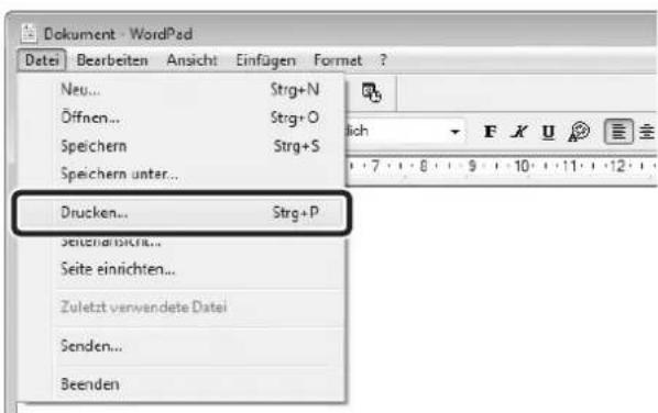 Dokument - WordPad Datei Beerbeiten Ansicht Einfügen Format ? Neu... Strg+N Öffnen... Strg+O Speichern Strg+S Speichern unter... Drucken... Strg+P Seitenanischa... Seite einichten... Zuletzt verwendete Datei Senden... Beenden