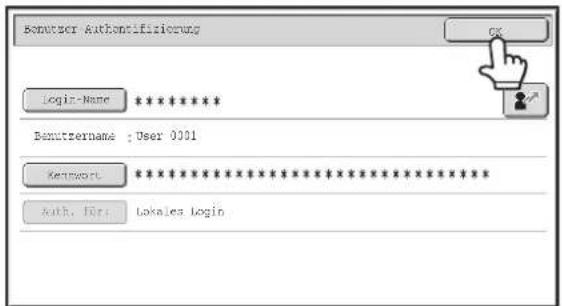 Bemutszer Authentifizierung Login-Name ****** Bemutszername : User 0001 Kennwork ****** Auth. für: Lokales login