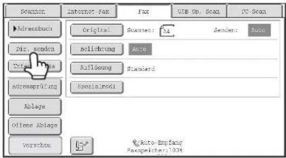 Scanlon Internet Fax Fax USB Sp. Scan PC Scan Adressbuch Dir. senden Other Type Adressprüfung Ablage Offene Ablage Verschau Original Scannen: 74 Senden: Auto Solichung Auto Auflösung Standard Spezialmodi Auto-Empfang Paxspeicher:100%