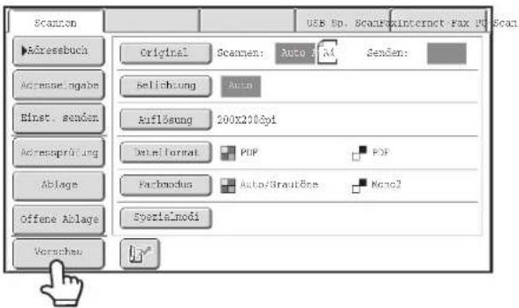 Scanen Addressbuch Original Scanen: Auto Fax Senden: Accrualingabe Selichtung Auto Einset. senden Auflösung 200x200dyl Accrueprüfung DataFormat POP POP Ablage Fachmodus Auto/Brautöse None2 Offene Ablage Spezialmodi Vorschau
