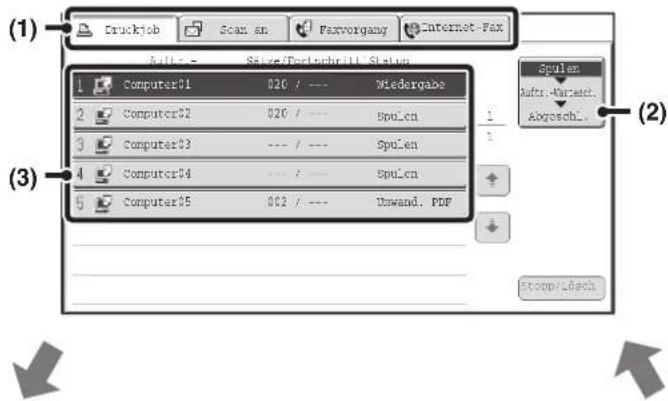 (1) Druckjob Scan an Farsvorgang Internet-Fax Bullt = S###/Portachrill Status Computer31 020 / --- Wiedergabe Computer32 020 / --- spu_en Computer33 --- / --- Spu_en Computer34 --- / --- spu_en Computer35 002 / --- Unwand, PDF Spulen Autls.-Hartesel. Abgesech... Stopp/Back