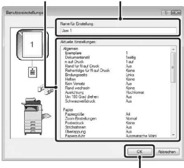 Benutzereinstellungen Name für Einstellung: User 1 Aktuelle Erstellungen: Allgemein Exemplare Dokumentenatil n auf Druck Rand für N auf Druck Rehentige für N auf Druck Bindungsseite Heften Kein Versatz Rand wechseln Ausrichtung Um 100 Grad drehen Schwarzweißdruck Papier Papiergröße Zoom-Einstellungen Postedruck Srinchernen Überlappung Papierzuhr 1 1seitig 1 auf Aus Köne Links Köne Aus Köne Hachnomst Aus Aus A4 Normal Köne Aus Aus Automatische Wahl OK Abbrechen