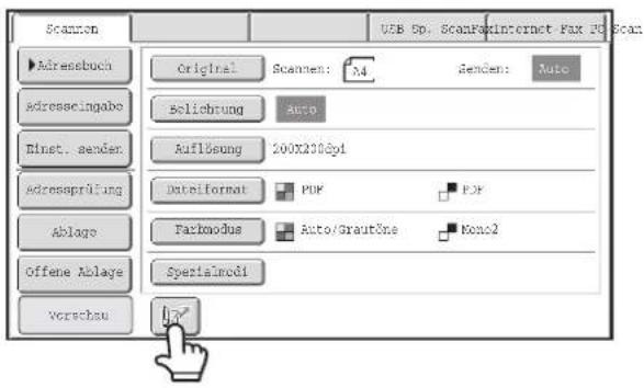 Scanen Adressbuch Adressesingabe Minst. senden Adressprüfung Ablage Offene Ablage Verschau Original Scanen: 24 Senden: Auto Solichung Auto Auflösung 200X2306yl DateFormat PDF PDF Farkmodus Auto/Grautöne Monol Spezialmodi USB Sp. ScanFoxInternet Fax PS Scan