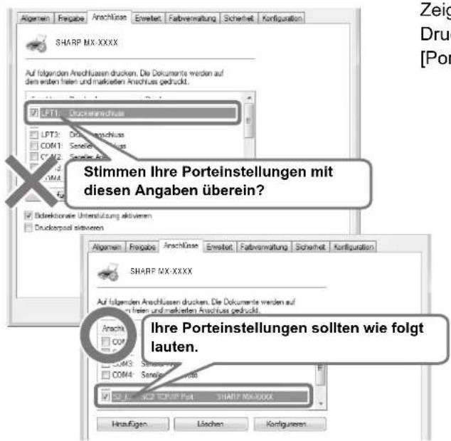 ShARP MX-XXXX Stimmen Ihre Porteinstellungen mit diesen Angaben überein? ShARP MX-XXXX Ihre Porteinstellungen sollten wie folgt lauten. SHARP MX-XXXX Hraufigen Läschen Korfrungenen