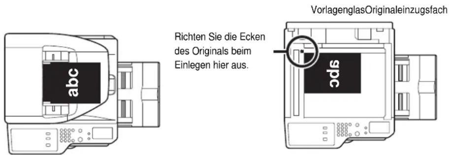 Richten Sie die Ecken des Originals beim Einlegen hier aus. VorlagenglasOriginaleinzugsfach spc