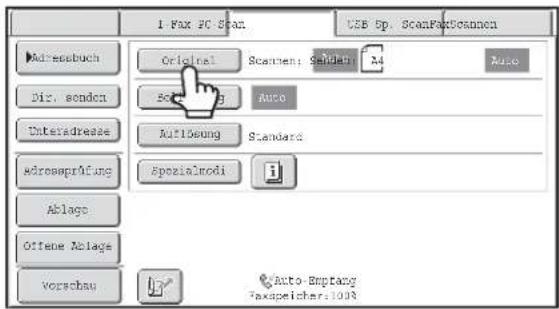I Fax PC Scan USB 5p. ScanFaxScanen Adressbuch Original Scanen: Saldan Auto Dir. senden Seldan Auto Unteradresse Autöhung Standard adressprüfung Spezialmodi Ablage Offene Ablage Vorschau Auto-Bemptang Faxspeicher:100N