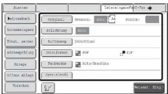 Scanmen DatereingabeFax1-Fax Original Scanmen: Auto A4 Scnden: zolliebrung Auto Auflösung 200x200cpi Autoformat PDF PDF Fandmodus Auto/Grautone Spezialmodi Metadat, Ring