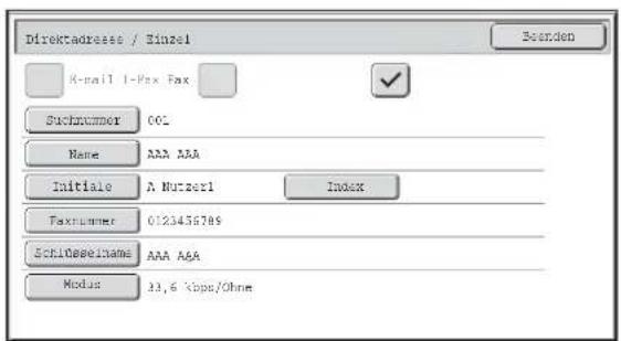 Direktadresse / Einzel R-mail 1-Pax Fax Suchnummer: OCL Name: AAA AAA Initiale: A Nurserl Index Faxnummer: 0123458789 Schlüsselname: AAA AAA Modus: 33,6 Kbps/Ohme