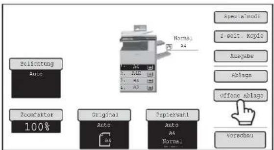 Belichtung Auto Zoomaktor 100% Original Auto Papierwahl Auto A4 Normal Normal A4 A3 Spezialmodi E-ecit. Kopio Ausgabe Ablage Offene Ablage vorschau