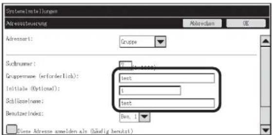 Systemelstellungen Adressortierung Abrechnen OK Adressort: Gruppe Subnummer: Gruppenname (erforderlich): Initials (Optional): Schlüsselname: BenutzIndex: Test Test Test Test These Adresse anmelden als (häufig benützt)