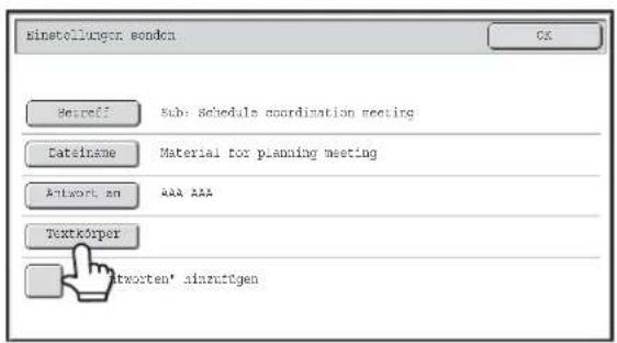 Einstellungen senden Setreff Sub: Schedules coordination meeting Datelnäse Material for planning meeting Antwort an AAA AAA Textkörper Antworten' einzufügen