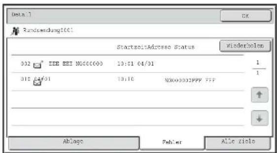 Dela 1 Rundsendung001 StartzoitAdresso Status Wiederholen 032 IEE BEE NG00000 10:01 04/01 018 CA901 10:16 NK000002PPF PPP Ablage Fehler Alle ziele