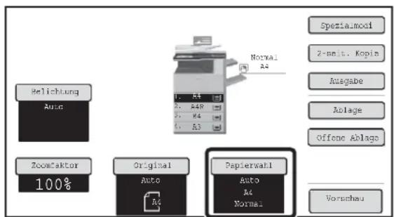 Belichtung Ausg Zoomaktor 100% Original Auto AC Papierwahl Auto AC Normal Normal AS Spezialmodi 2-snit. Kopin Ausgabe Ablage Offene Ablage Vorschau