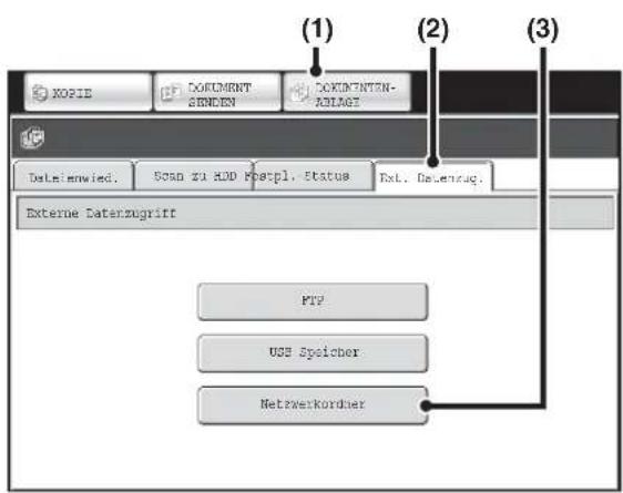(1) (2) (3) XOPID DOCUMENT SENDEN XOPIDNTIN- ADLAGI Delmienvied. Sosn zu ADD Postpl. Status Ext. Galenzug. Externe Datenzugrift PTP USB Spicher Netzxerkordner