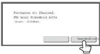 Portfahren mit [Beenden]. Für neuen Probedrück bitte [Start] drücken. BeendenÄndern