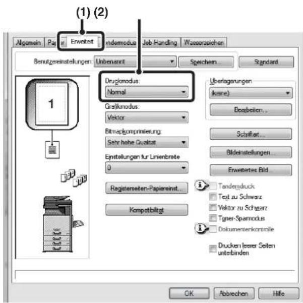 (1) (2) Nigemein Pay Erweitet indemmodus Job Handling Wasserzeichen Benutzeneinstellungen Unbenannt Speichen... Standard Drugionodus: Normal Grafikmodus: Vector Bitmaploquipmlierung: Sehr hohe Qualität Einstellungen für Linienbrate 0 Registerten-Papiereinst... Kompetbägt Überlagungen (ksame) Desbelien... Schriftat... Bildeinstellungen Erweitertes Bild... Tandersdruck Test zu Schwarz Vektor zu Schwarz Tagner-Spanmodus Dokumentenkontrolle Drucken leiner Seiten unterbinden OK Abbrechen Hife