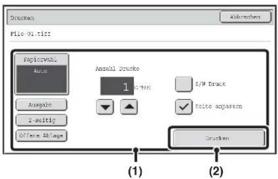 Drucken File 01.tif Faplicrwahl Anzahl Drucke 1 S/W Druck 2-seltig Suito anpassen Drucken (1) (2)