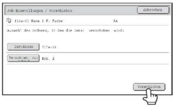 Job Einstellungen / verschoben File-01 Name 1 F. Farbe M4 Auswahl des Ordnera, in den die Daten verschoben wird: DataName File-01 Verschieb. Auf Ben. 2 Vorschoben