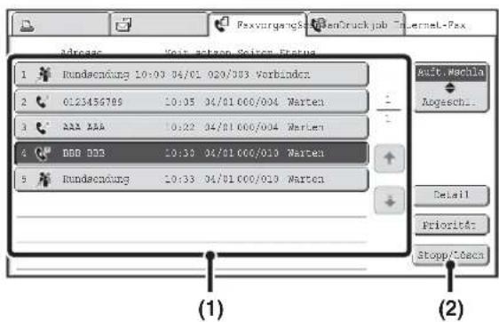 RexvurgangS RenCruckjob T-nerel-Fax Address Voir, netzen, Beizen Status 1 Bundsendung 10:00 04/01 020/033 Verbindenz 2 0123456789 10:05 04/01 000/004 Warten 3 AAA AAA 10:22 04/01 000/004 Warten 4 BBB 333 10:30 04/01 000/010 Warten 5 Bundsendung 10:33 04/01 000/010 Warten Auft./Machla Abgesech... Detail Priorität: Stopp/Goza (1) (2)