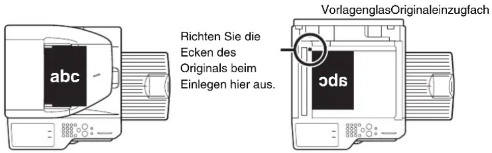 Richten Sie die Ecken des Originals beim Einlegen hier aus. abc eds VorlagenglasOriginaleinzugfach
