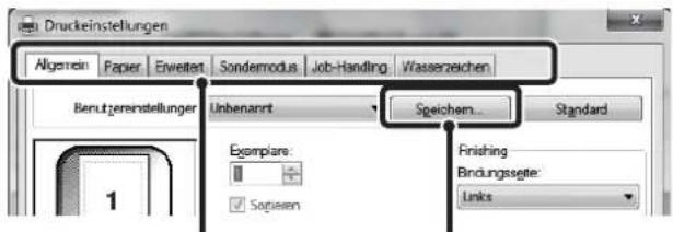 Druckeinstellungen Algerrein Paper Erwetter Sonderodus Job-Handling Wasserzeichen Berützereinstellungen Unbenannt Speichern... Standard Exemplare: Finishing Bindungssette: Links 1