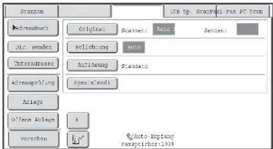 Scanlon USB Sp. ScanFox1 Fax FC Scan Adressbuch Original Scanmen: Auto Senden: Dir. senden Relicherung Auto Unteradresse Auflösung Standard Adressprüfung Spezialmodi Ablage Offene Ablags Auto Emptang Faxspeicher-100% Vorschau