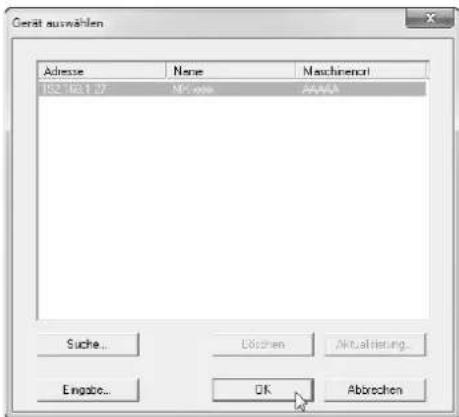 Gesamt auswahlen Adresse Narue Maschneri 182.10.1.27 MP.mbo Anzahl Suche... Löchen Aktualisierung... Engabe... OK Abbrochen