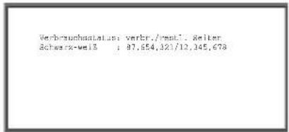 Verbrauchsanlaten: verbr./renl. Selter Schaerx-wel3 : 87,654,321/10,345,678