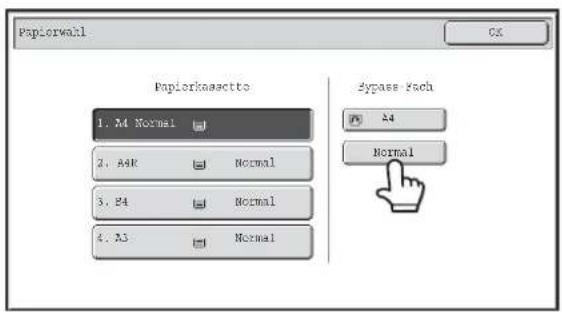 Papierwahl CX Papierkaussetto 1. A4 Normal 2. A4R Normal 3. B4 Normal 4. A3 Normal Dypass Yach Sa Normal