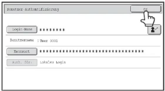 Benutzer Authentifizierung Login-Name Bemützername : User 0001 Kennwort Auth. für: Lokales Login