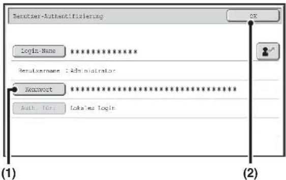 Benutzer-Authentifiziering Login-Name ******** Benutzername : Administrator Bennwort ******** Auth. für: Loksmed Login (1) (2)
