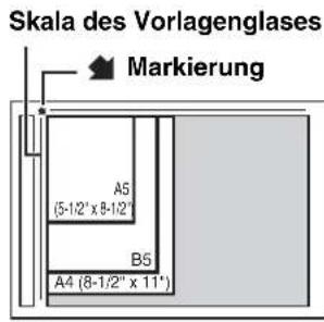 Skala des Vorlagenglases Markierung A5 (5-1/2" x 8-1/2") B5 A4 (8-1/2" x 11")
