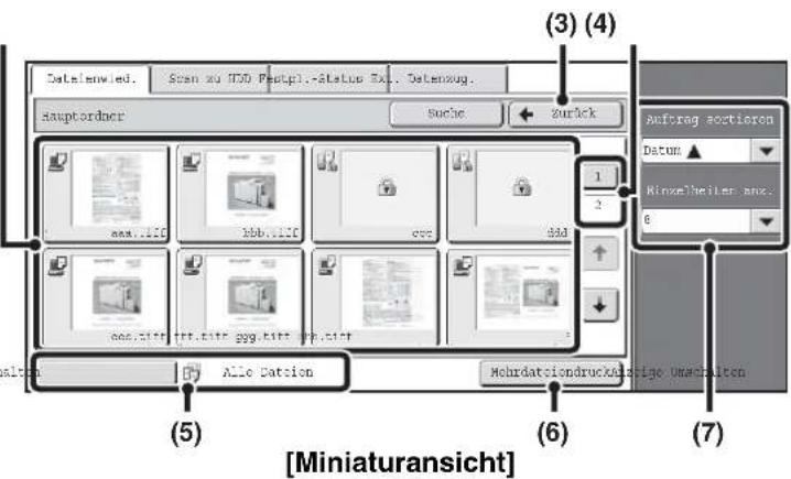 Dataienwied. Szen zu MSD Pautpl.-Status 5A. Detenzug. sauptordner Suche zurück Aufrag sortieren Datum ▲ Minkelweiter ans. 8 1 2 (5) Allo Dation MehrdatiosdruckAbz Lige Umschalten (6) (7) [Miniaturansicht]