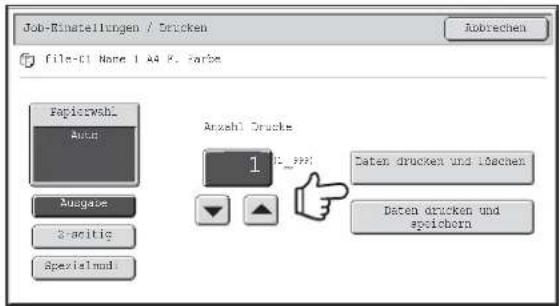 Job-Binstellungen / Drucken File-C1 None 1 A4 K. Farbe Abtrechen Papierewshl Auto Ausgabe S-gesitzig Spezialmod Anzahl Drucke 1 Daten drucken und 10achen Daten drucken und speichern