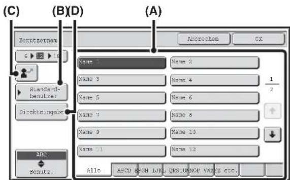 (C) (B)(D) (A) Berutszenam 6 ▶ 12 ▶ 18 Standard-benutzer Dirkteingabe Name 1 Name 2 Name 3 Name 4 1/2 Name 5 Name 6 Name 7 Name 8 Name 9 Name 10 Name 11 Name 12 ABC Pocutz. Alle: AECO ECH LUN, QRSUNOP VWKS etc.