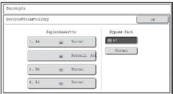 Buckxopie Deckblatteinserlungs OK Papierkassette 1. A4 Normal Normal2. A4 3. D4 Normal 4. A3 Normal Bypass-Fach A4 A3 Normal