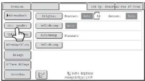 Scanlon U88 Sp. ScanFix1 Fax PC Scan Adressbuch Dir. senden Other Image Adressprüfung Ablays Offene Ablage Vorschau Original Scanlen: Auto M4 Senden: Auto Relichung Auto Auflöhung Standard Relichung Auto Empfang faxspicher-100%