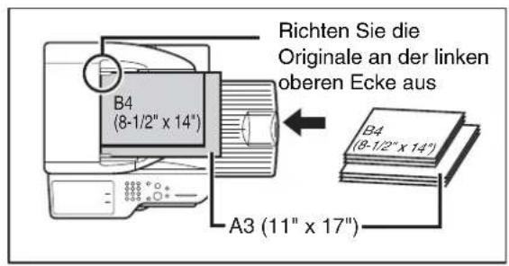 Richten Sie die Originale an der linken oberen Ecke aus B4 (8-1/2" x 14") A3 (11" x 17")
