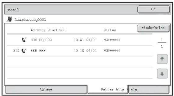 Detail Runxendung0001 Adress Startzeit Status Wiederholen 220 DDD002 10:01 04/01 N3D00000 1 018 FEB B88 10:18 04/01 N3D00000 Ablage Pehler Alle Stele
