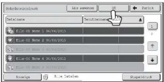 Mohrdateicindruck Alle auswahlen OK Zurück Datelname Benutzernames File-01 Name 1 04/04/2013 File-02 Name 2 04/04/2013 File-03 Name 3 04/04/2013 File-04 Name 4 04/04/2013 File-05 Name 5 04/04/2013 Anzeige Alle Datelen Stapeldruck