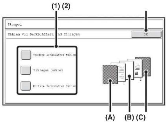 (1) (2) Stenpol Zahlen von Deckblättern und Einlagen CX Vordere Deckblätter zählen Einlagen zählen Hintere Deckblätter zählen (A) (B) (C)