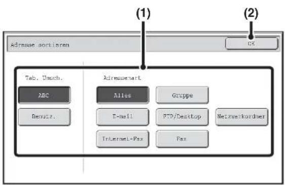 Adreame sortieren Tab. Umuch. ABC Denutz. (1) 04 Adreameort Alles E-mail Internet-Pax Grippe PTD/Desktop Fax Netzwerkordner (2)