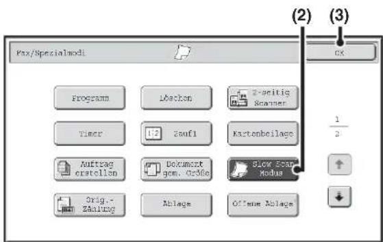 Pax/Spezialmodi Programm Lüchson Z-ségitig Scanner Timer 1/2 Zauf1 Kartonbeilage Auftrag erstellen Dokument gem. Or36e Slow Scan Modus Orig.-Zäuling Ablage Offense Ablage (2) (3) CX 1/2