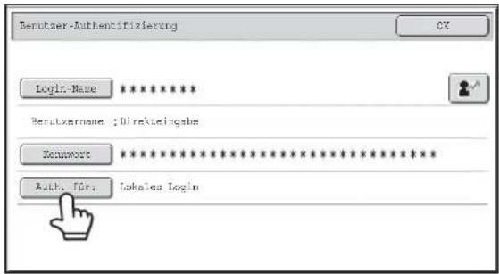 Benutzer-Authentifizierung Login Name Berkstername : Direkteingabe Kontwort Auth. für: Lokales Login