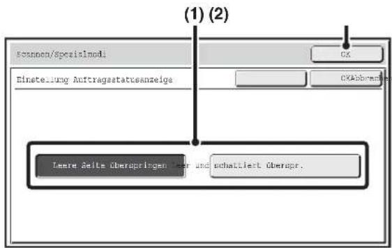 (1) (2) Emission/Spezialnord. Einstellung Auftragestatusanzeige CX CXAbbreven Imsere Seite Überspringen und schattiert Überspr.